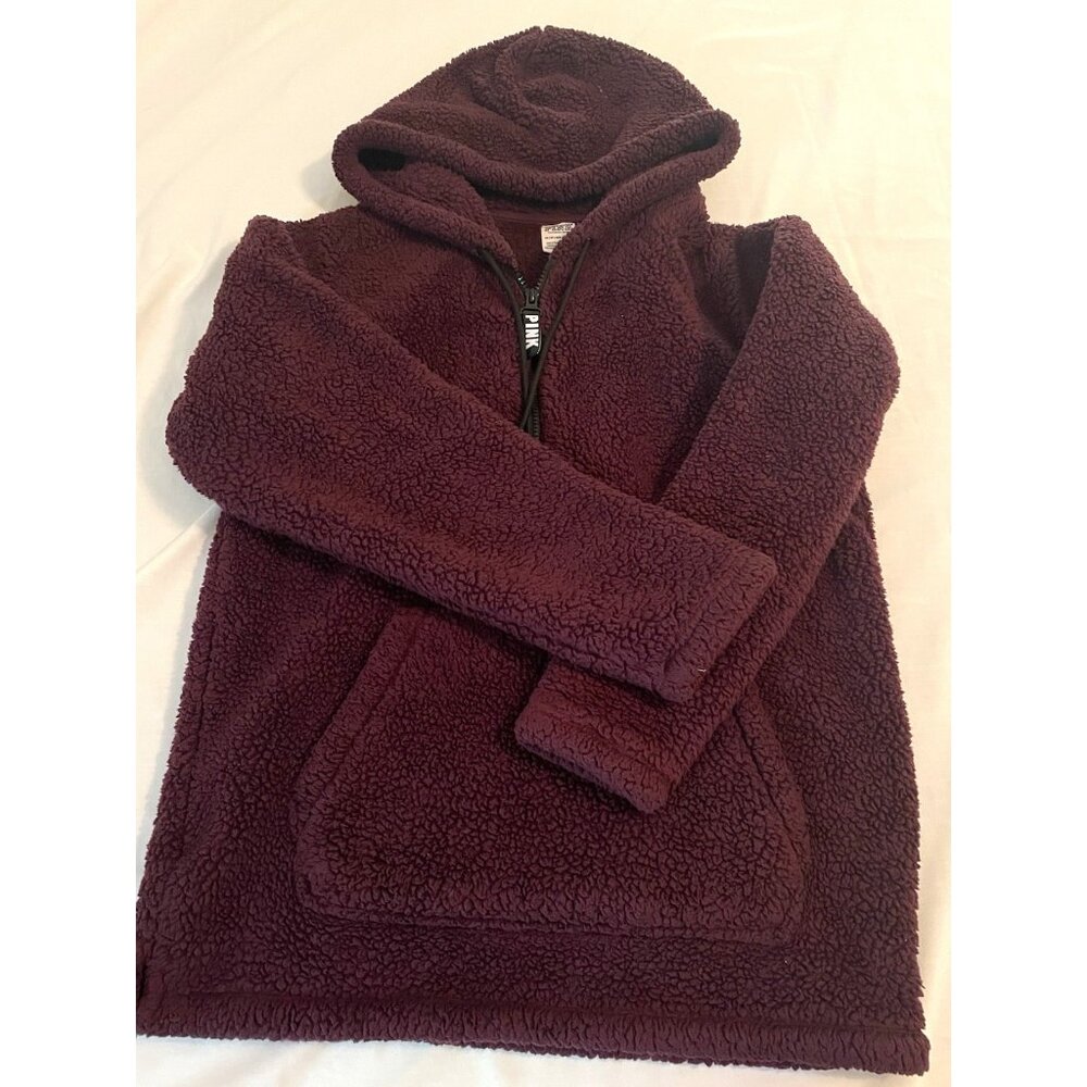 Victoria's Secret PINK 1/4 Zip Sherpa Hoodie Teddy Bear Sweatshirt‎ XSM Purple